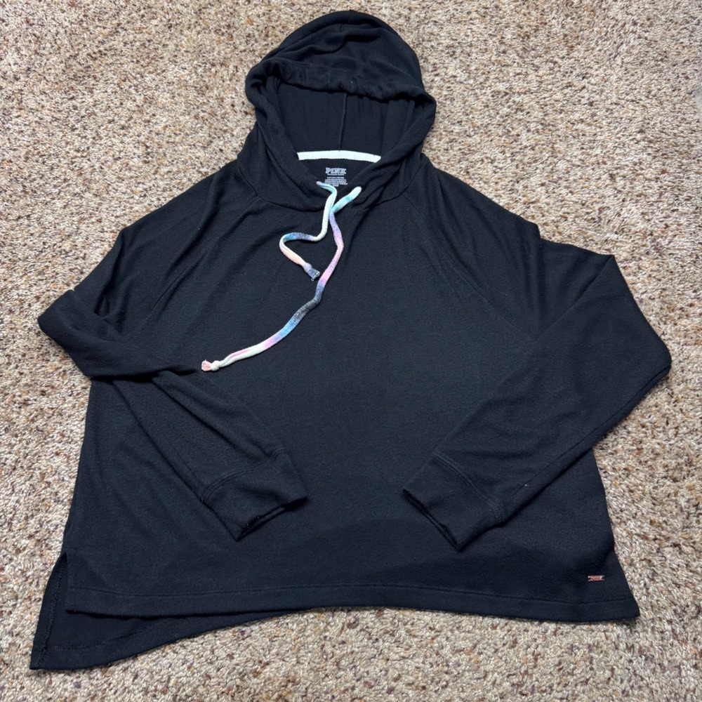 PINK Victoria's Secret Women Small Black Hoodie Tie Dye Drawstring Pullover‎ S